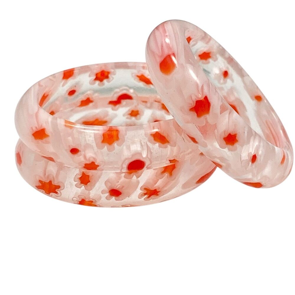Vintage Millefiori Murano Glass Ring Size 7 9 Multicolor Flowers White Orange